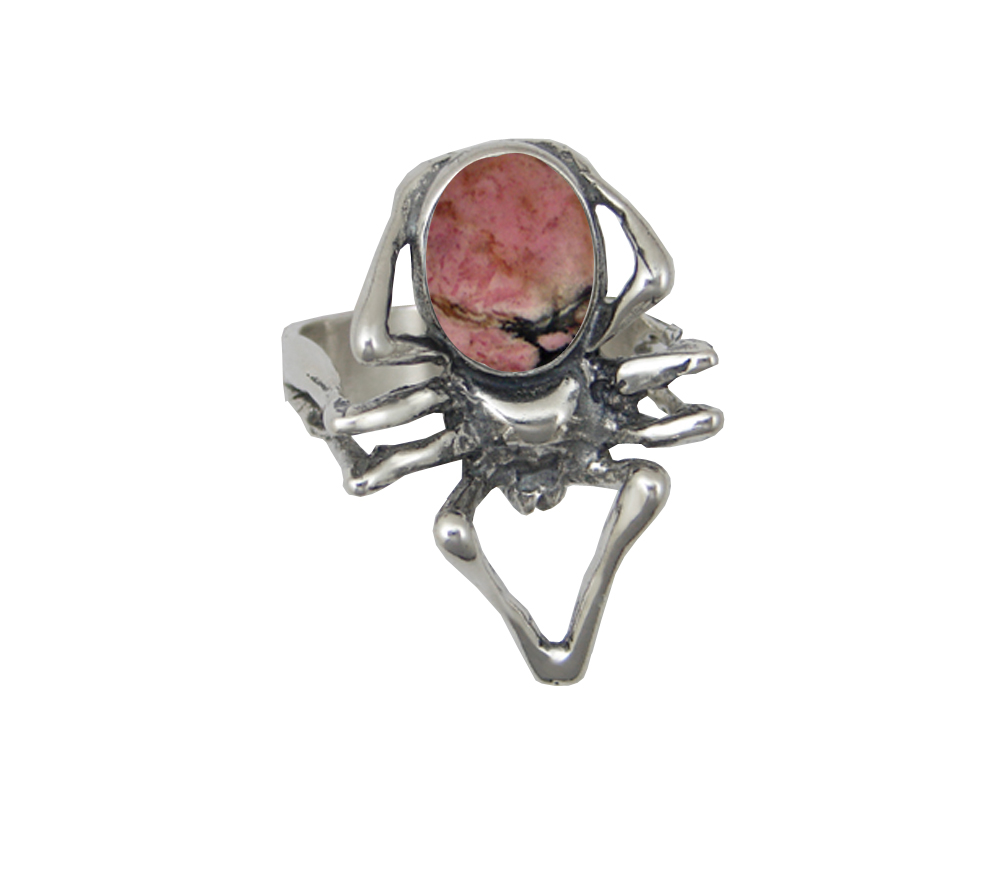 Sterling Silver Big Spider Ring With Rhodonite Size 10